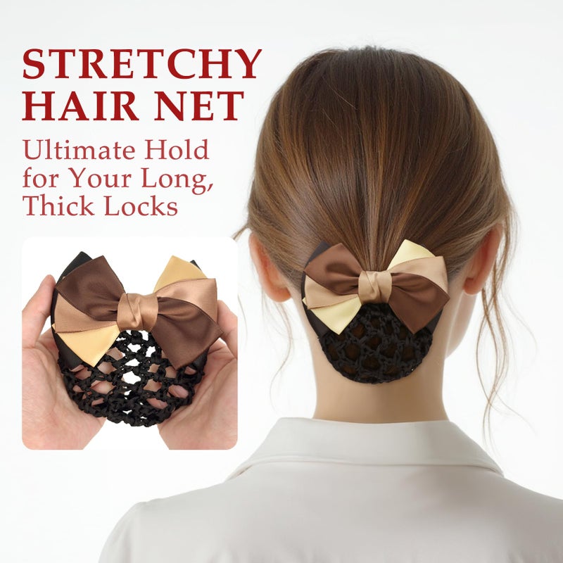 kilofly 4pc Women's Two-Way Snood Net Bow Barrette Hair Clip Bun Cover Set - Image 4